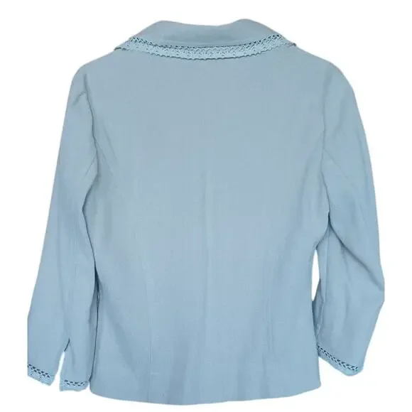 VTG Newport News Linen Blend Blazer Lace Details on Lapel Cuffs Pockets Womens 8 - Picture 3 of 7